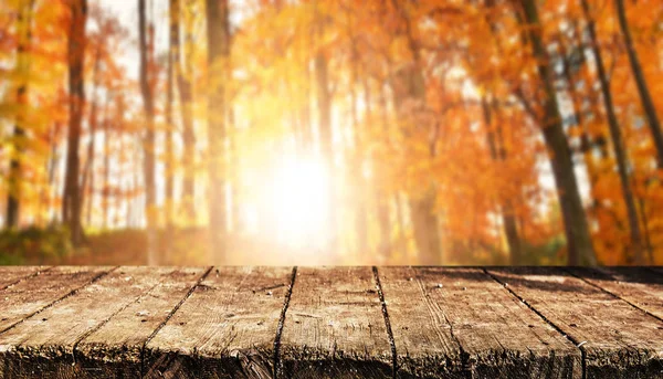 Empty Wooden Table Blurred Natural Background — Stock Photo, Image