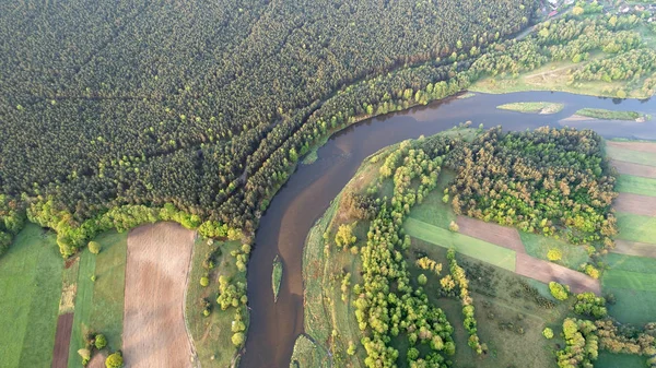 Вид Воздуха Природную Реку Весной Польша — стоковое фото