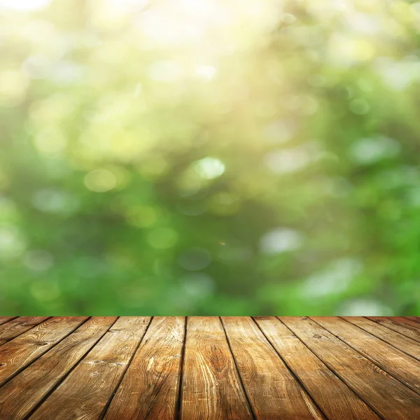 Empty Wooden Table Blurred Natural Background — Stock Photo, Image