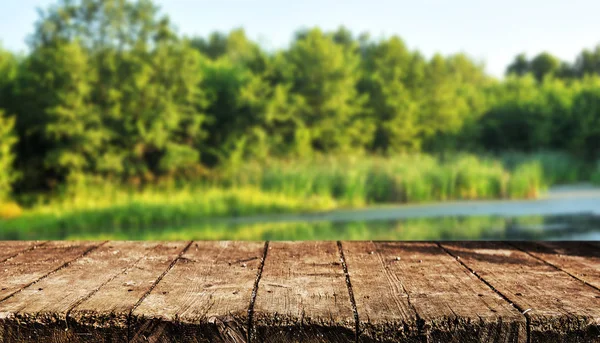 Üres Fából Készült Asztal Homályos Natrural Háttér — Stock Fotó