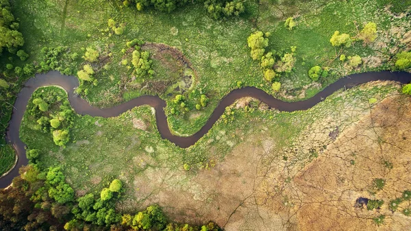 Letecký Pohled Krásné Přírodní Řeky Jaře — Stock fotografie