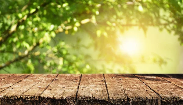 Empty Wooden Table Blurred Natural Background — Stock Photo, Image