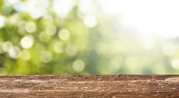 Empty Wooden Table Blurred Spring Background — Stock Photo, Image