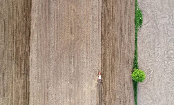 Tractor Working Field Seen Drone — Stock Photo, Image