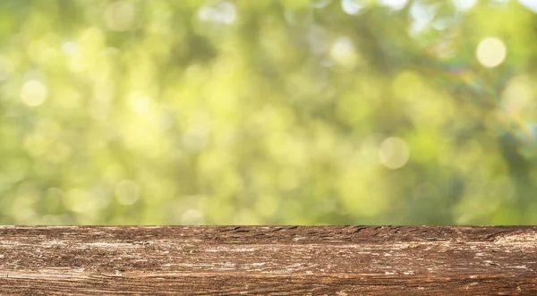 Empty Wooden Table Blurred Spring Background — Stock Photo, Image