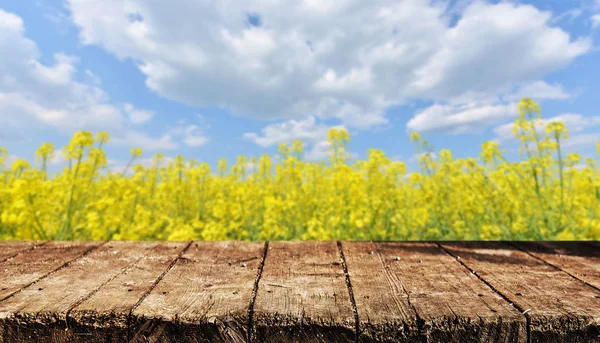 Pusty Drewniany Stół Natrural Niewyraźne Tło — Zdjęcie stockowe