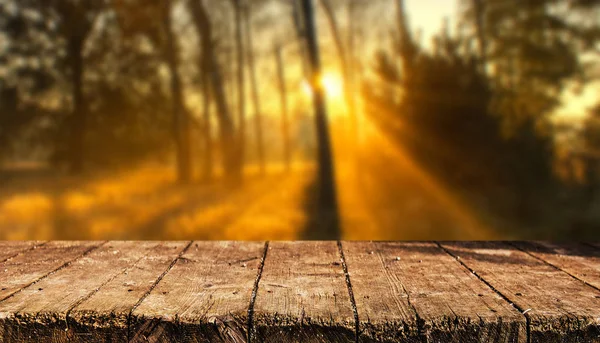 Empty Wooden Table Blurred Natrural Background — Stock Photo, Image