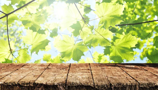 Leerer Holztisch Mit Verschwommenem Hintergrund — Stockfoto