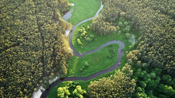 Vista Aérea Belo Rio Natural Primavera — Fotografia de Stock