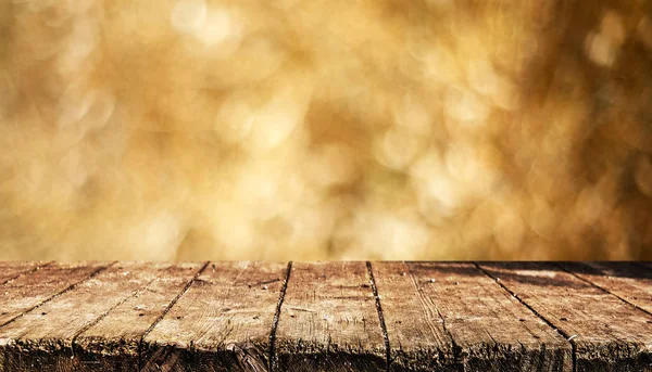 Mesa Madera Vacía Con Fondo Natural Borroso —  Fotos de Stock