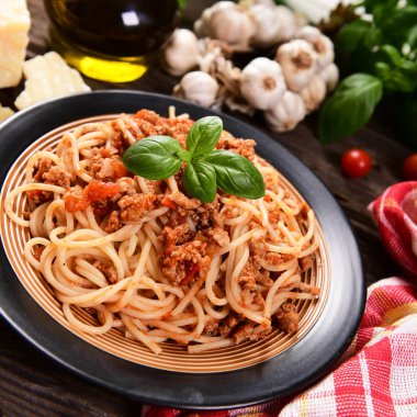 Lezzetli ev yapımı spagetti bolognese, yakın 