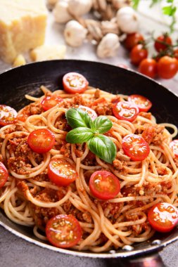 Lezzetli ev yapımı spagetti bolognese, yakın 