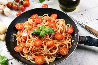 Lezzetli ev yapımı spagetti bolognese, yakın 