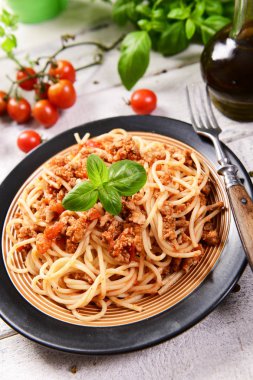 Lezzetli ev yapımı spagetti bolognese, yakın 