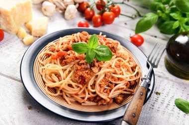 Lezzetli ev yapımı spagetti bolognese, yakın 