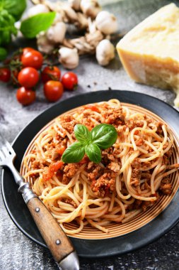 Lezzetli ev yapımı spagetti bolognese, yakın 