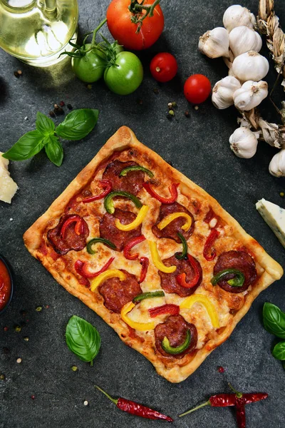 Вкусная Домашняя Пицца Салями Перцем — стоковое фото