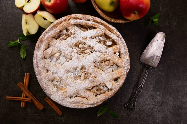 Köstliche Hausgemachte Apfeltorte Nahsicht — Stockfoto