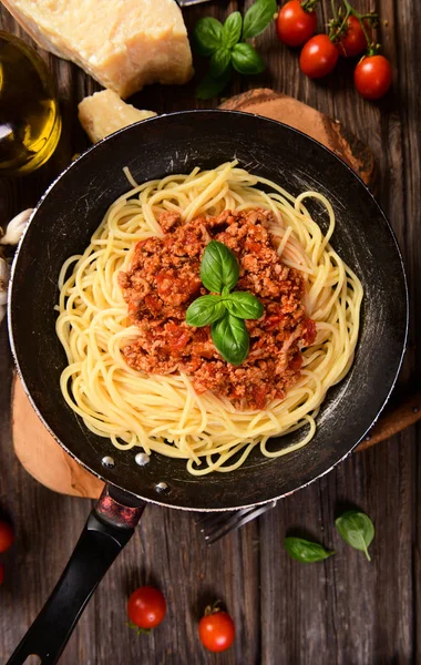 Chutné Domácí Špagety Bolognese Zblizka — Stock fotografie