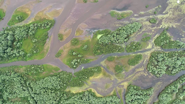 Aerial landscape from the drone of river delta