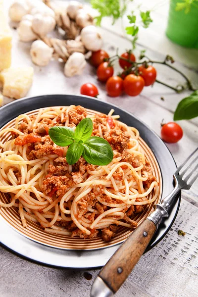 Chutné Domácí Špagety Bolognese Zblizka — Stock fotografie