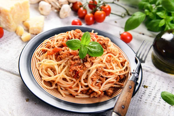 Chutné Domácí Špagety Bolognese Zblizka — Stock fotografie