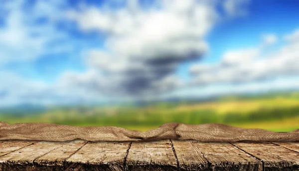 Empty Wooden Table Blurred Natural Background — Stock Photo, Image