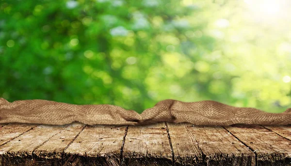 Empty Wooden Table Blurred Natural Background — Stock Photo, Image