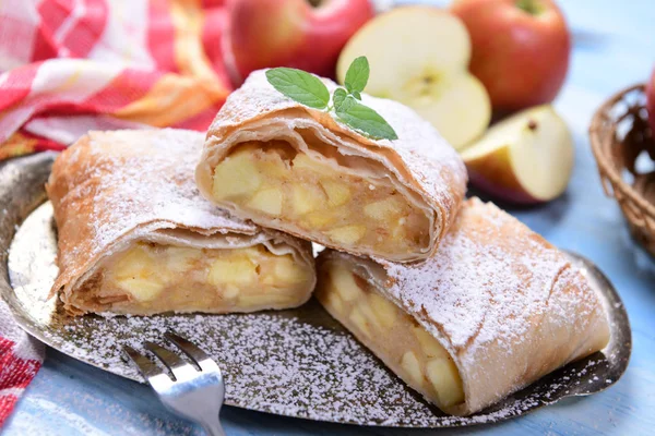 Delicioso Pastel Manzana Casero Vista Cerca — Foto de Stock