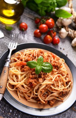 Lezzetli ev yapımı spagetti bolognese, yakın 