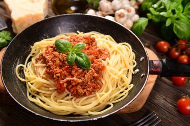 Lezzetli ev yapımı spagetti bolognese, yakın 