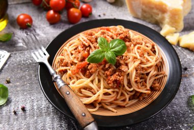 Lezzetli ev yapımı spagetti bolognese, yakın 