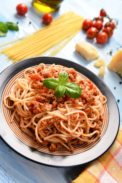 Tasty Homemade Spaghetti Bolognese Close — Stock Photo, Image