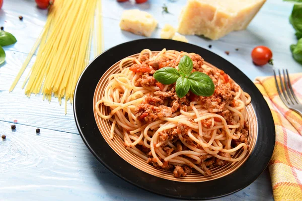 Смачний Домашній Спагетті Болоньєзе Крупним Планом — стокове фото