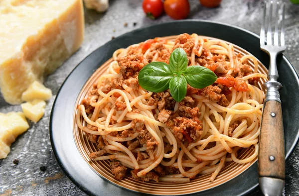 Chutné Domácí Špagety Bolognese Zblizka — Stock fotografie