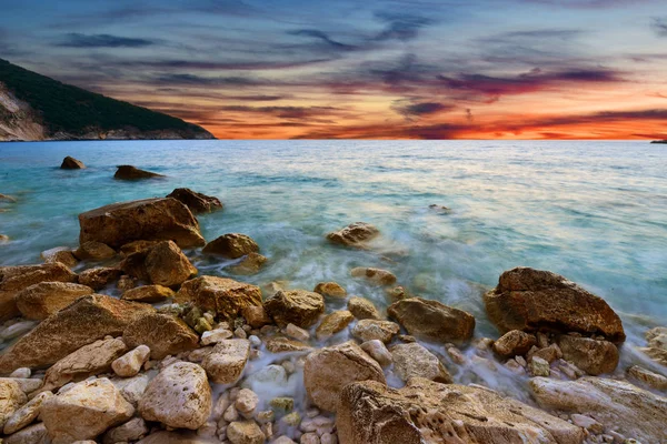 Beautiful Sunset Mediterranean Sea Long Exposure Photo — Stock Photo, Image