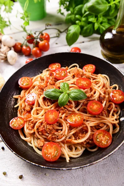 Sabroso Spaghetti Boloñés Casero Primer Plano —  Fotos de Stock