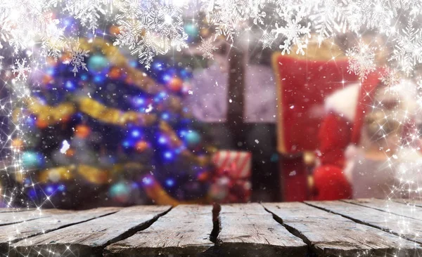 Пустой Деревянный Стол Рождественским Фоном — стоковое фото