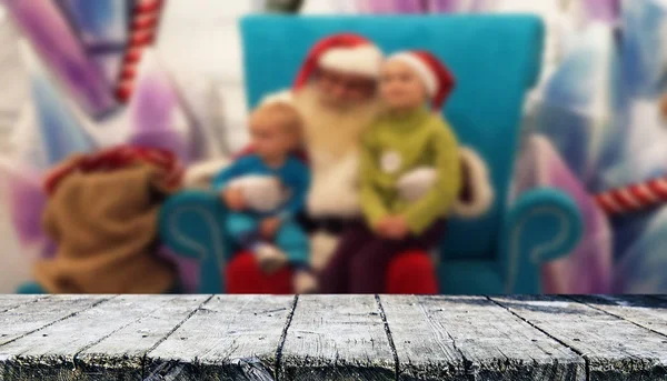 Mesa Madeira Vazia Com Fundo Natal — Fotografia de Stock