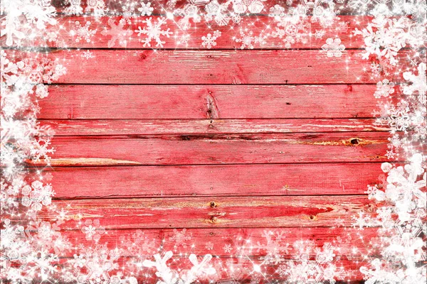 Sfondo Legno Natale Con Fiocchi Neve Bianchi — Foto Stock