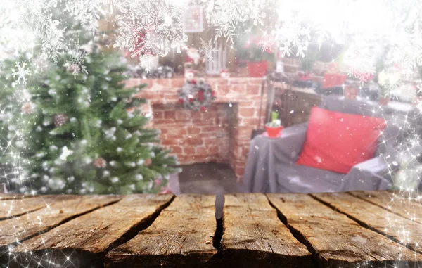 Table Bois Vide Avec Fond Noël — Photo