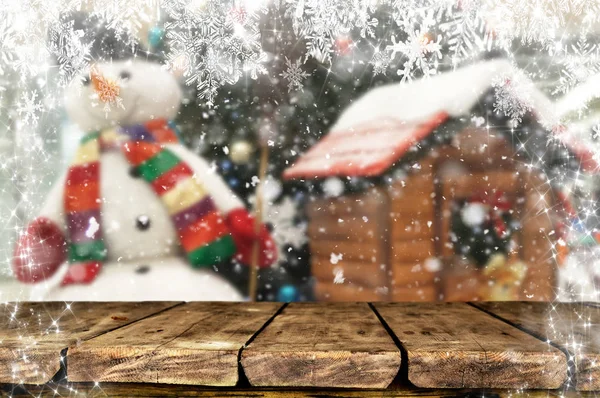 Mesa Madera Vacía Con Fondo Navidad — Foto de Stock