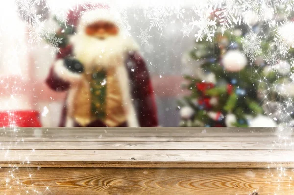 Mesa Madera Vacía Con Fondo Navidad — Foto de Stock