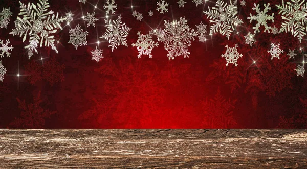 Lege Houten Tafel Met Kerstmis Achtergrond — Stockfoto