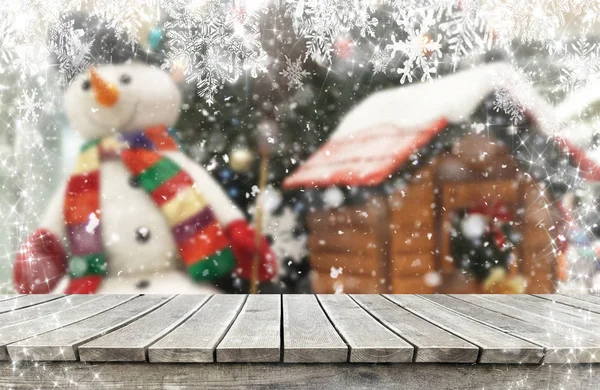 Mesa Madera Vacía Con Fondo Navidad — Foto de Stock