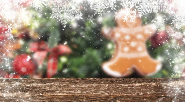 Mesa Madera Vacía Con Fondo Navidad — Foto de Stock