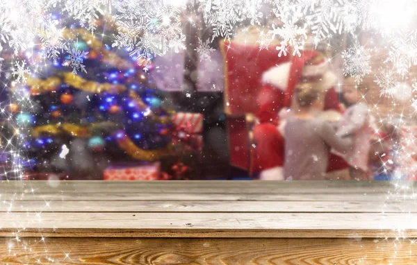 Mesa Madera Vacía Con Fondo Navidad — Foto de Stock