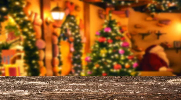 Karácsonyi Háttér Üres Fából Készült Asztal — Stock Fotó