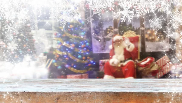 Lege Houten Tafel Met Kerstmis Achtergrond — Stockfoto