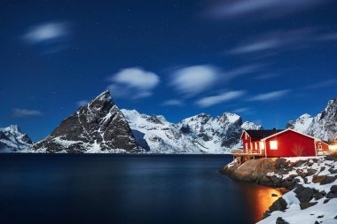 Landscape of Norway lofotens at night clipart